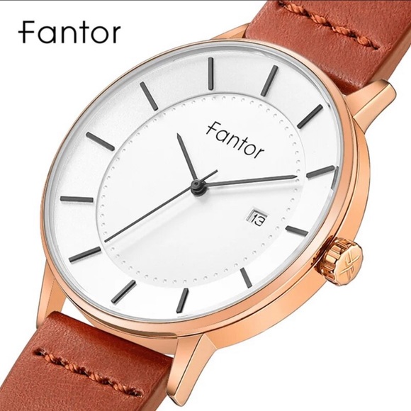 Designer - Fantor Men's Leather Casual Thin Minimalist Chronograph Quartz Watch - Picture 9 of 16